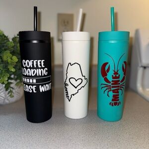 3 BRAND NEW Maine Themed Tumblers - Black, White, and Teal